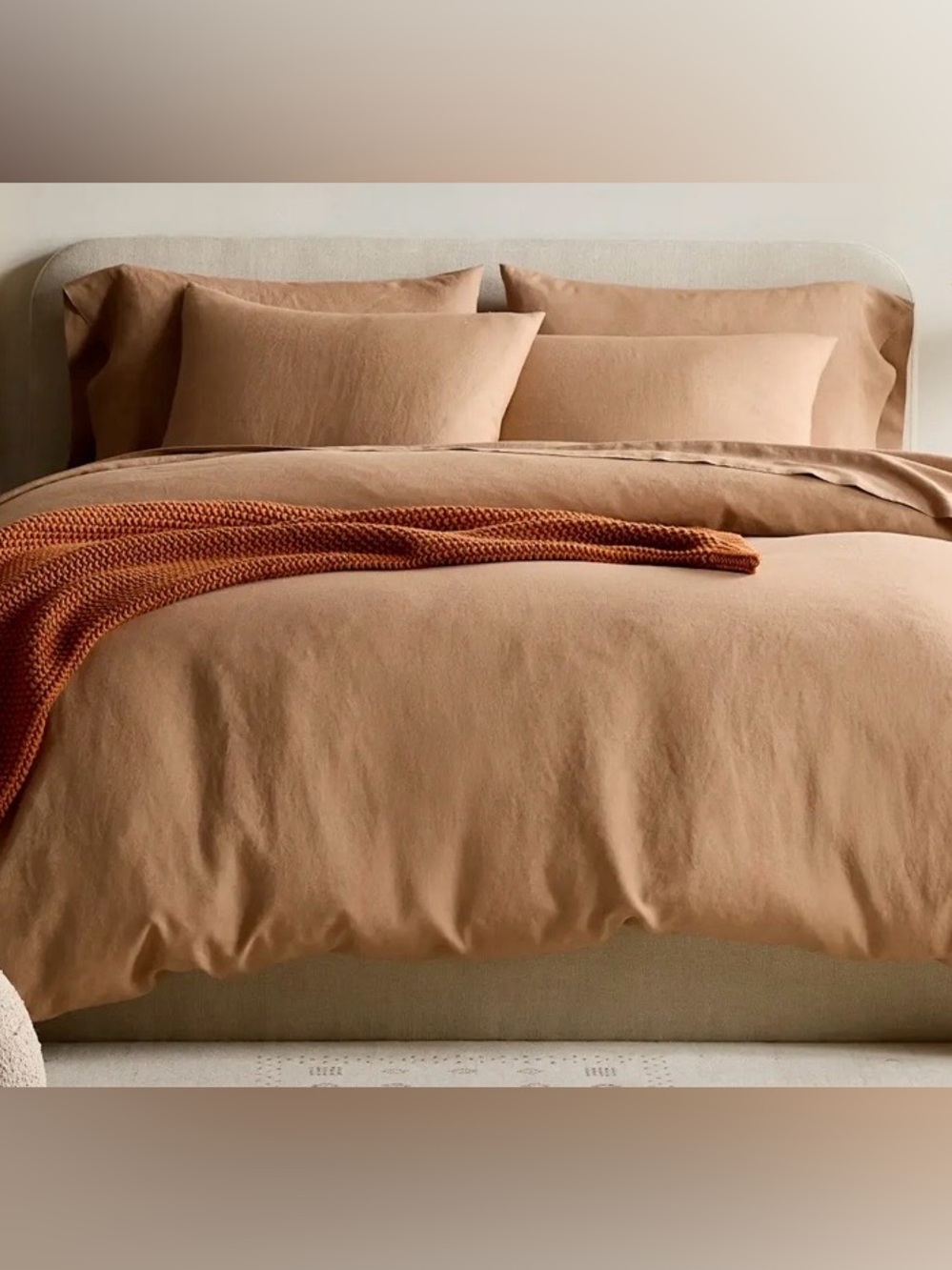 Quince European Linen 3 Piece Duvet Cover Set, King/Cal (Latte)
